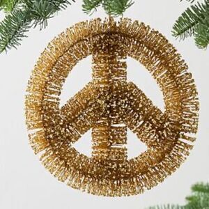 Pottery Barn Gold Tinsel Peace Sign